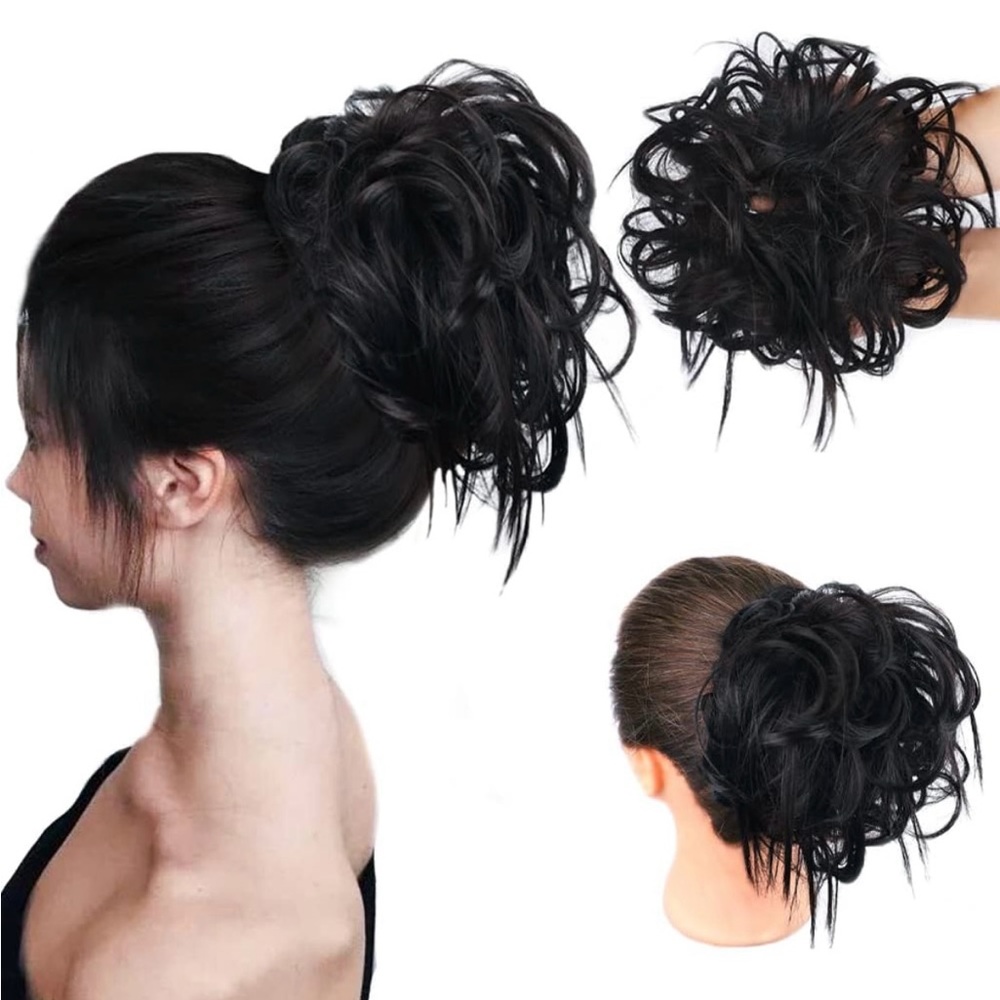 Tousled Updo Messy Bun Hairpiece Hair Extension Ponytail with Elastic Rubberband